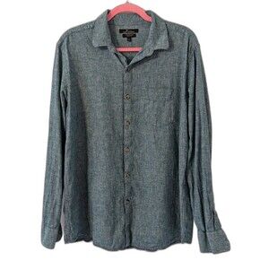 Marc Anthony Large Long Sleeve Turquoise Button Down Long Sleeve Linen Blend